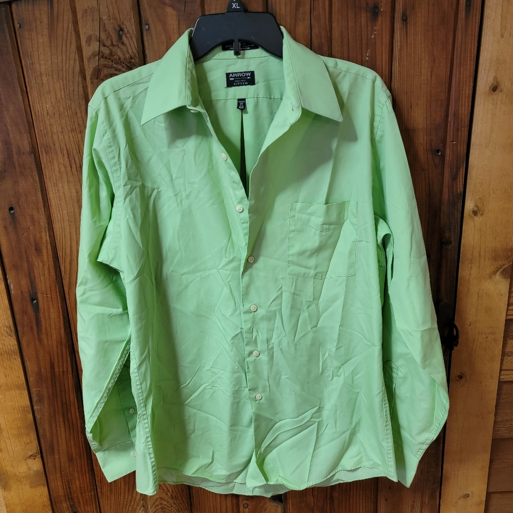 Men's Arrow Poplin Fitted Dress Shirt in Silver Sage | 15.5 34 35 Medium